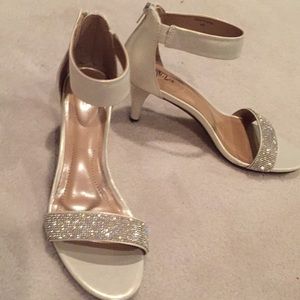 COPY - White silver heels  with zipper back